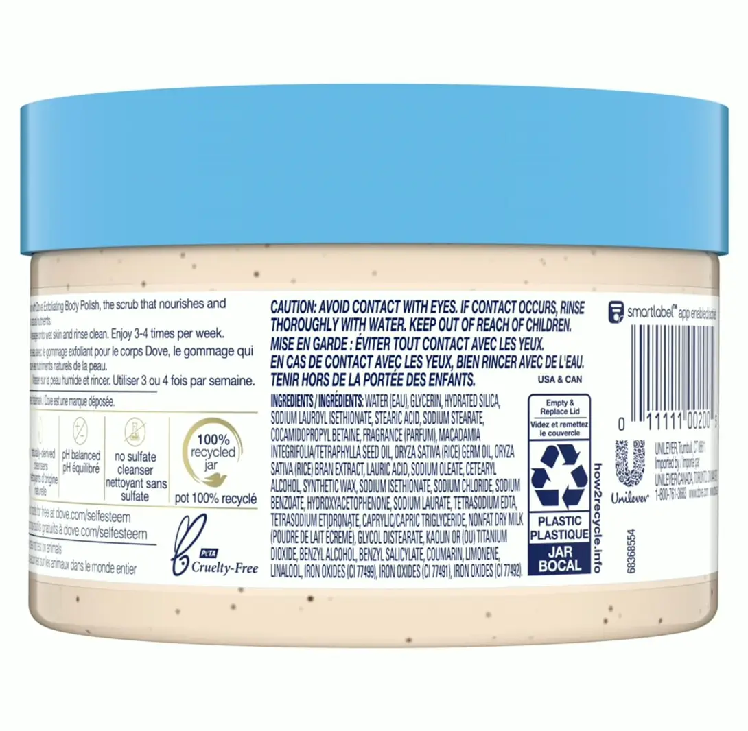 Dove's Exfoliating Skin Polish - Macadamia & Rice Milk, 10.5oz, 4-Pack