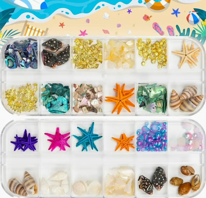 Sea Nail Decorations - 24 Sets with Shells, Stars & Jewels