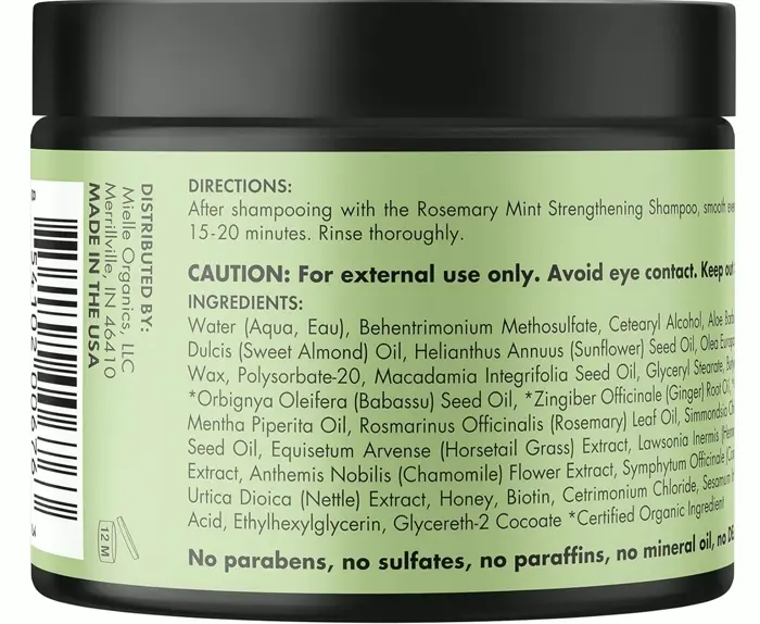 Mielle Organics Rosemary Mint Fortifying Hair Masque, Oil & Biotin Deep Treatment, Repair Dry & Damaged Hair, 12 oz