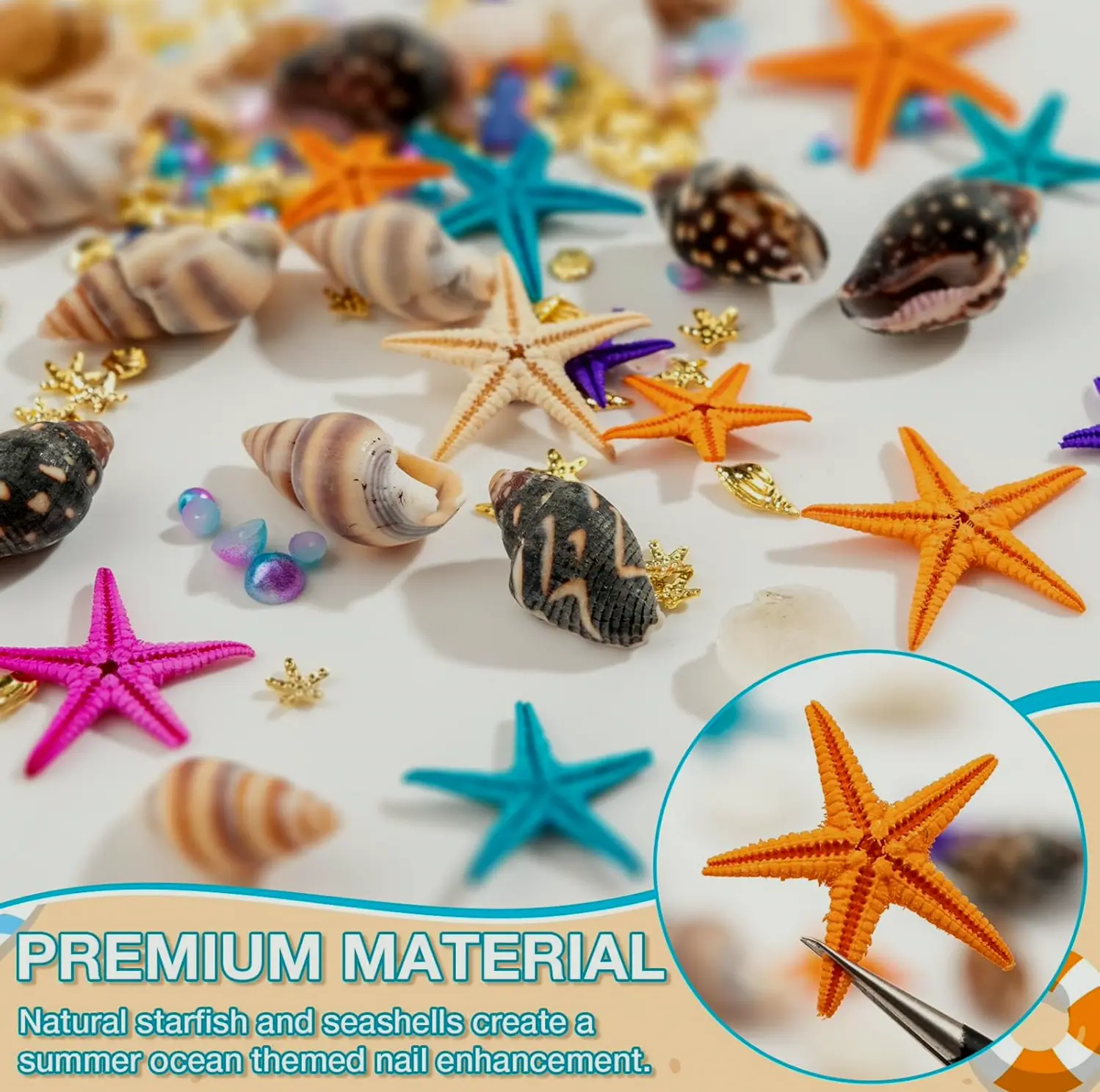 Sea Nail Decorations - 24 Sets with Shells, Stars & Jewels