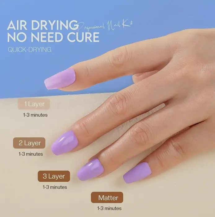 Morovan Nail Polish Set: Air Dry Macaroon Colors w. Base & Top Coat