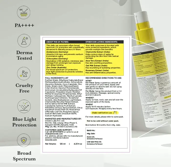 Moisturizing Sunscreen Spray | SPF 60 PA++++ | Water Resistant