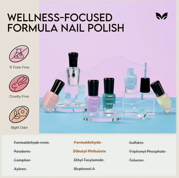 Morovan Nail Polish Set: Air Dry Macaroon Colors w. Base & Top Coat