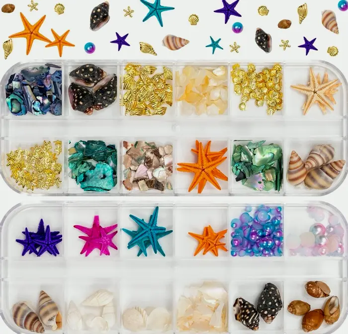 Sea Nail Decorations - 24 Sets with Shells, Stars & Jewels