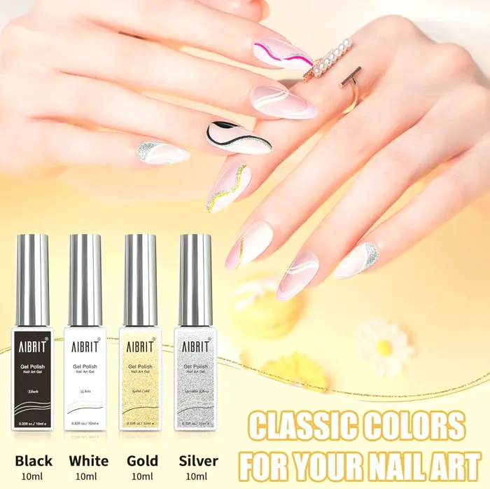Gel Liner Polish Collection 10ml, 4 Colors: Dark, Light, Golden, Metallic