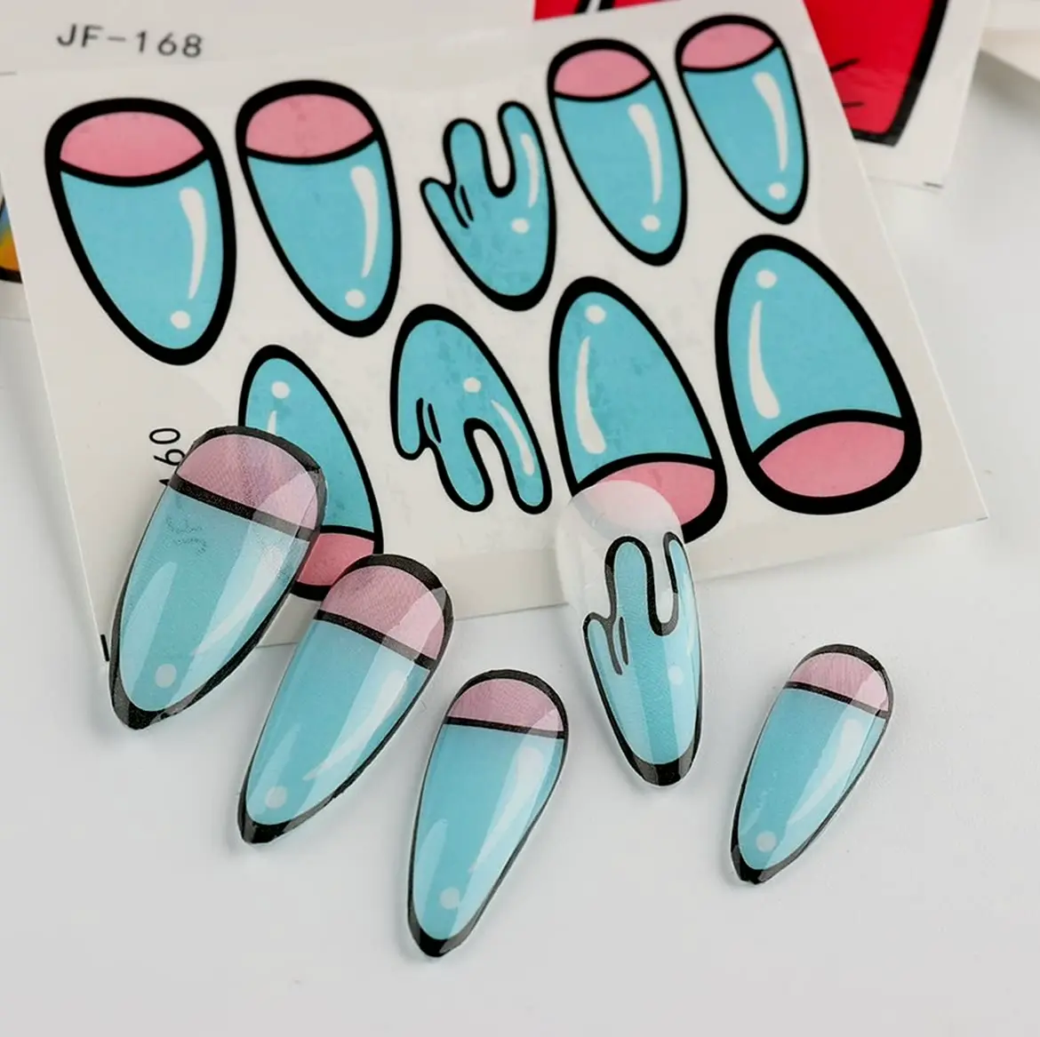 12 Pieces Colorful Parisian Nail Stickers Comic Nail Decals