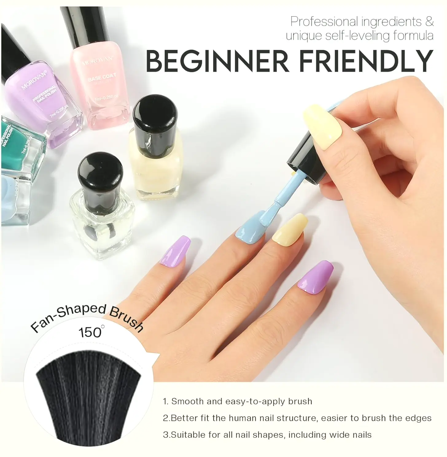 Morovan Nail Polish Set: Air Dry Macaroon Colors w. Base & Top Coat
