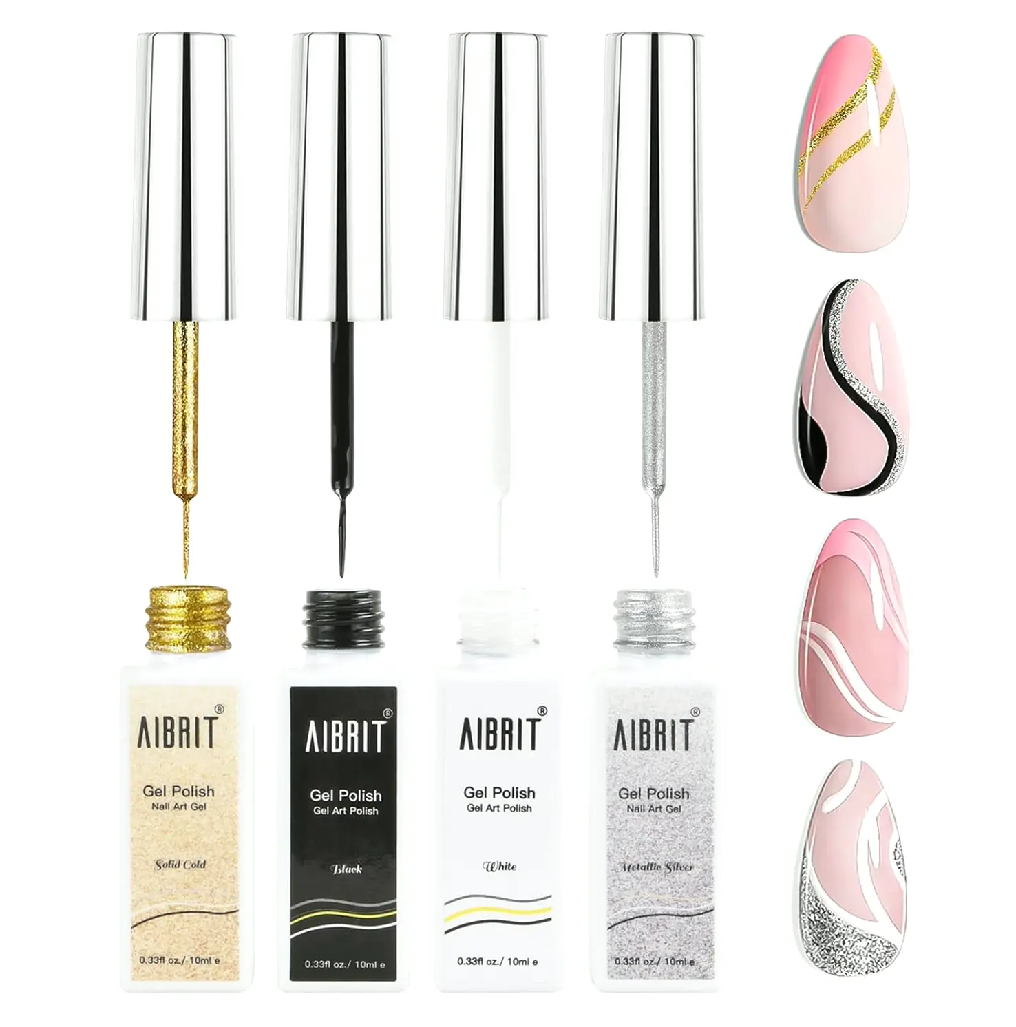 Gel Liner Polish Collection 10ml, 4 Colors: Dark, Light, Golden, Metallic