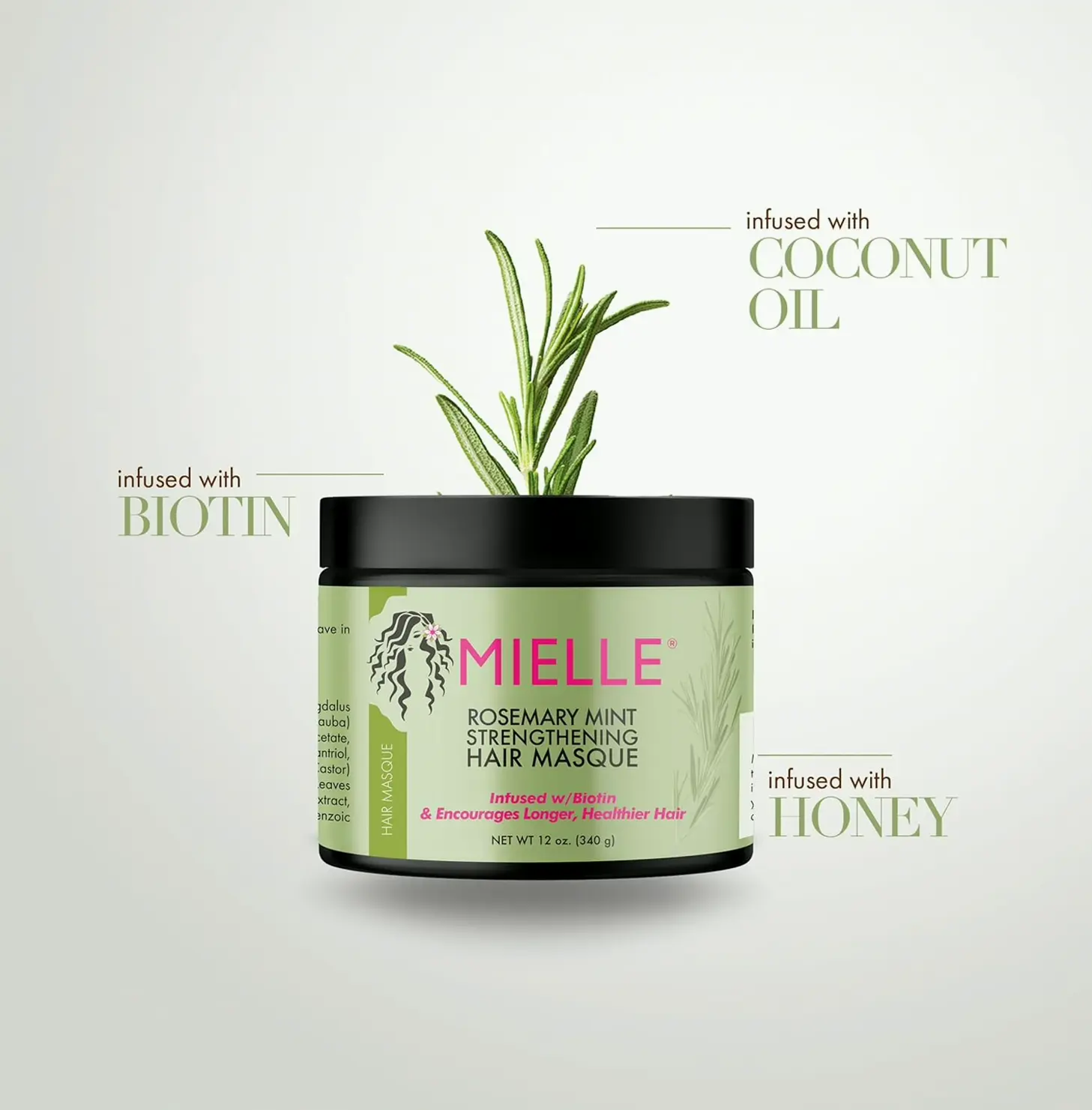Mielle Organics Rosemary Mint Fortifying Hair Masque, Oil & Biotin Deep Treatment, Repair Dry & Damaged Hair, 12 oz